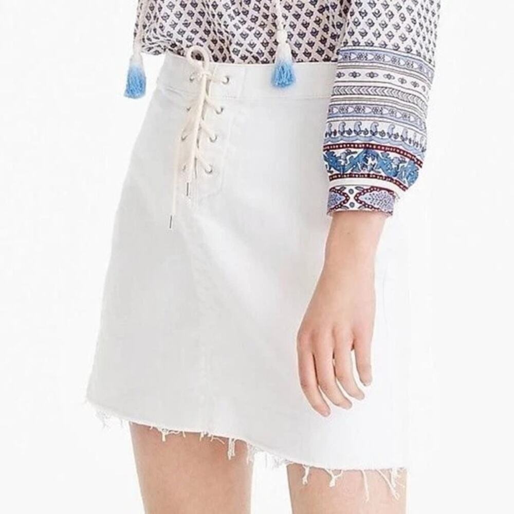 J. Crew White Wash Denim Lace-Up Side-Zip Mini Jean Skirt Women's Size 27